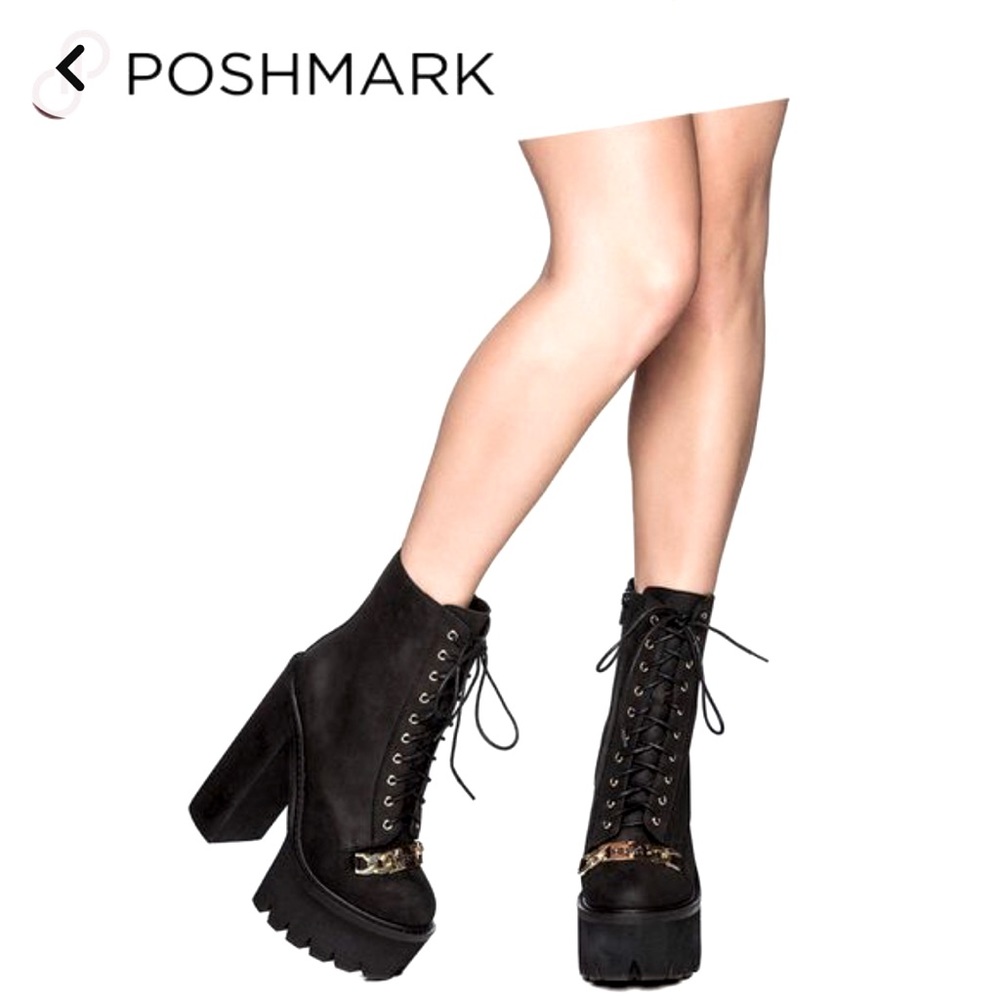 Jeffrey Campbell Platform Boots genuine Leather High Laces 7 M